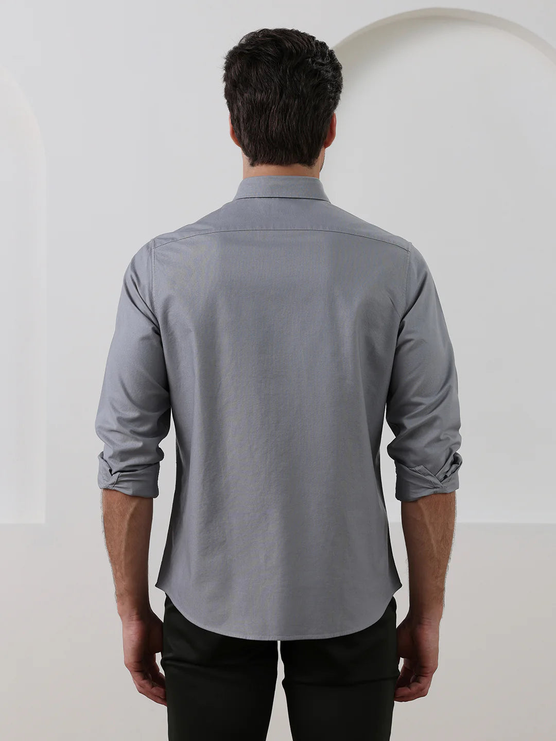 Grey Regular Fit Solid Casual Cotton Shirt