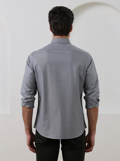 Grey Regular Fit Solid Casual Cotton Shirt