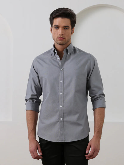 Grey Regular Fit Solid Casual Cotton Shirt