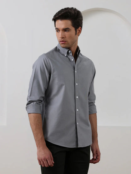 Grey Regular Fit Solid Casual Cotton Shirt