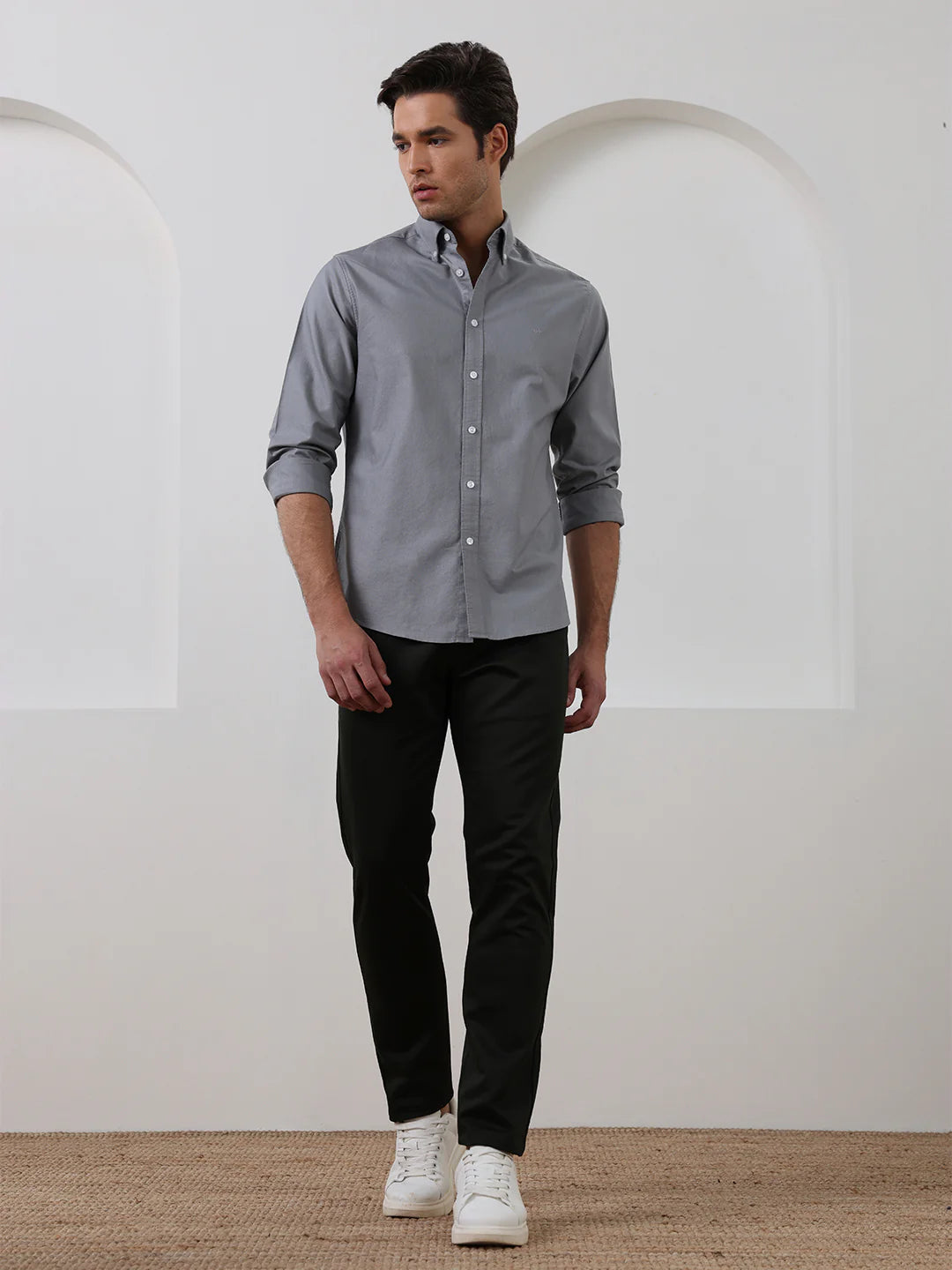Grey Regular Fit Solid Casual Cotton Shirt