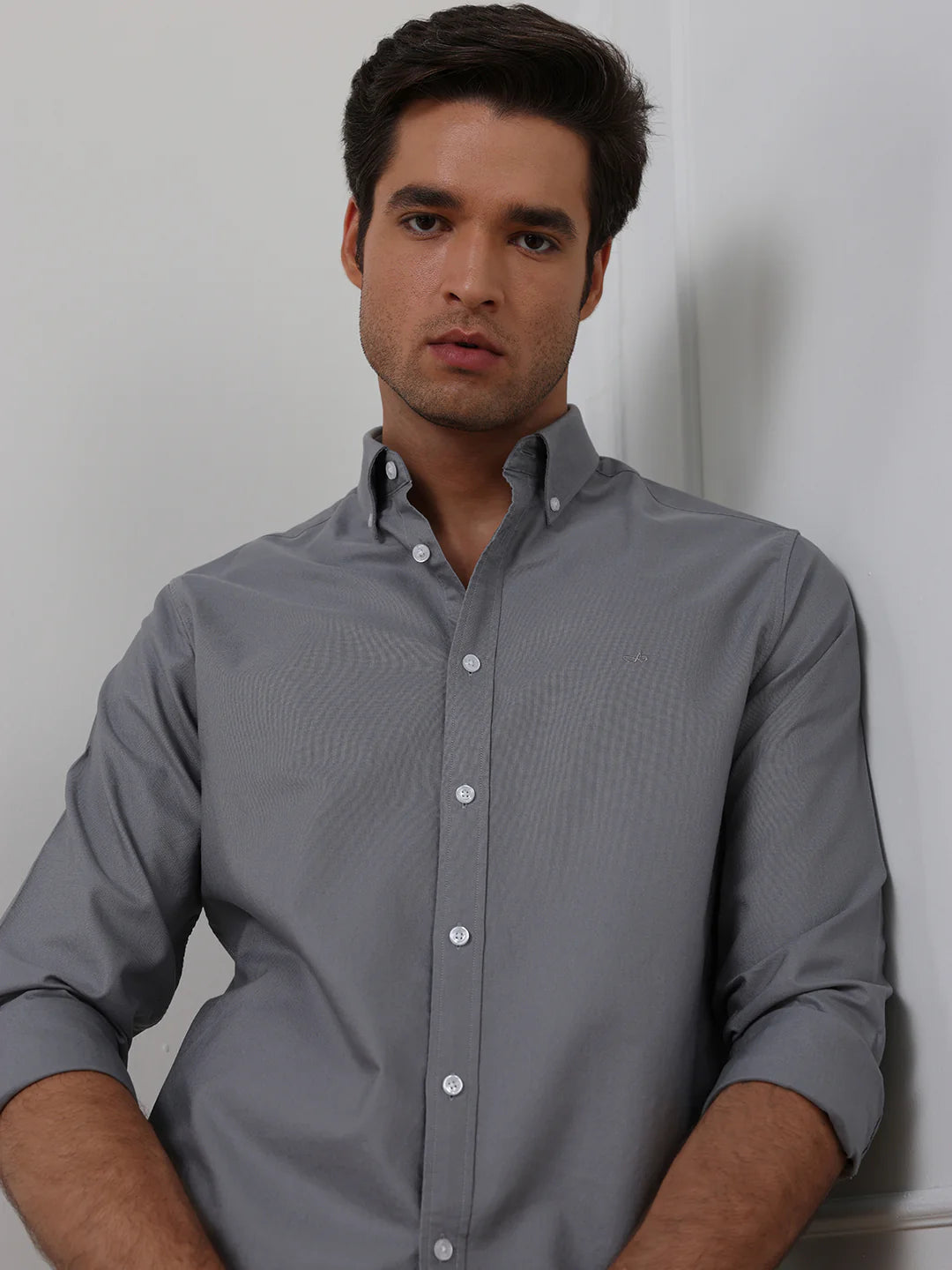 Grey Regular Fit Solid Casual Cotton Shirt