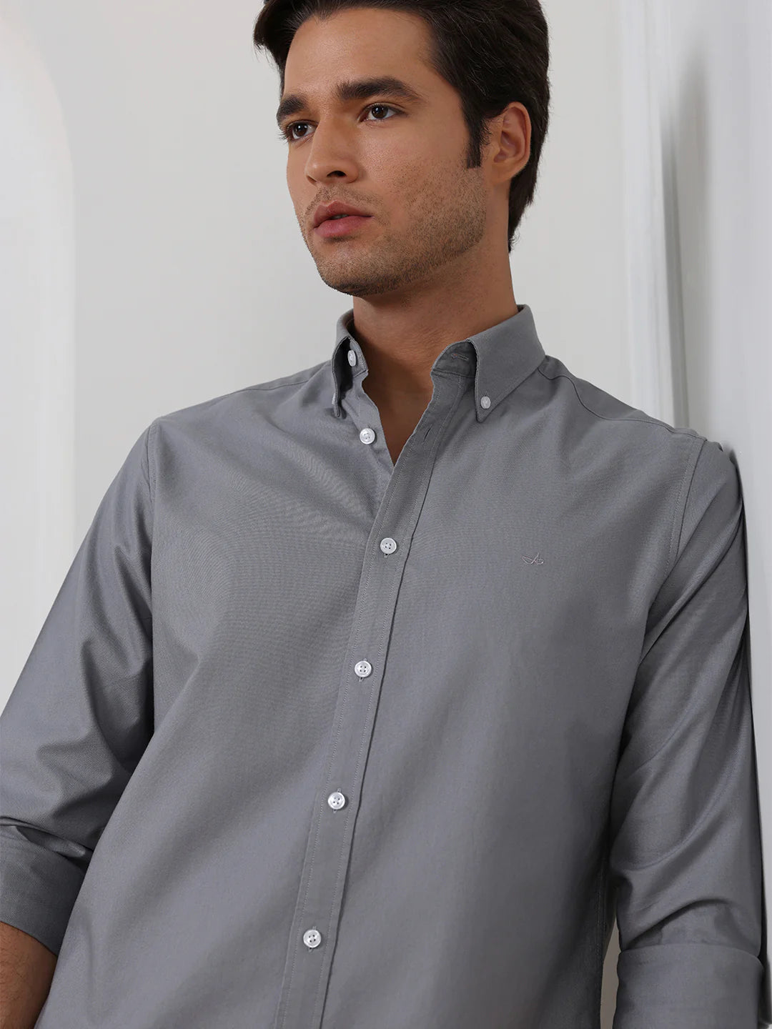 Grey Regular Fit Solid Casual Cotton Shirt