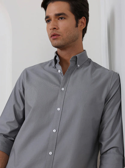 Grey Regular Fit Solid Casual Cotton Shirt