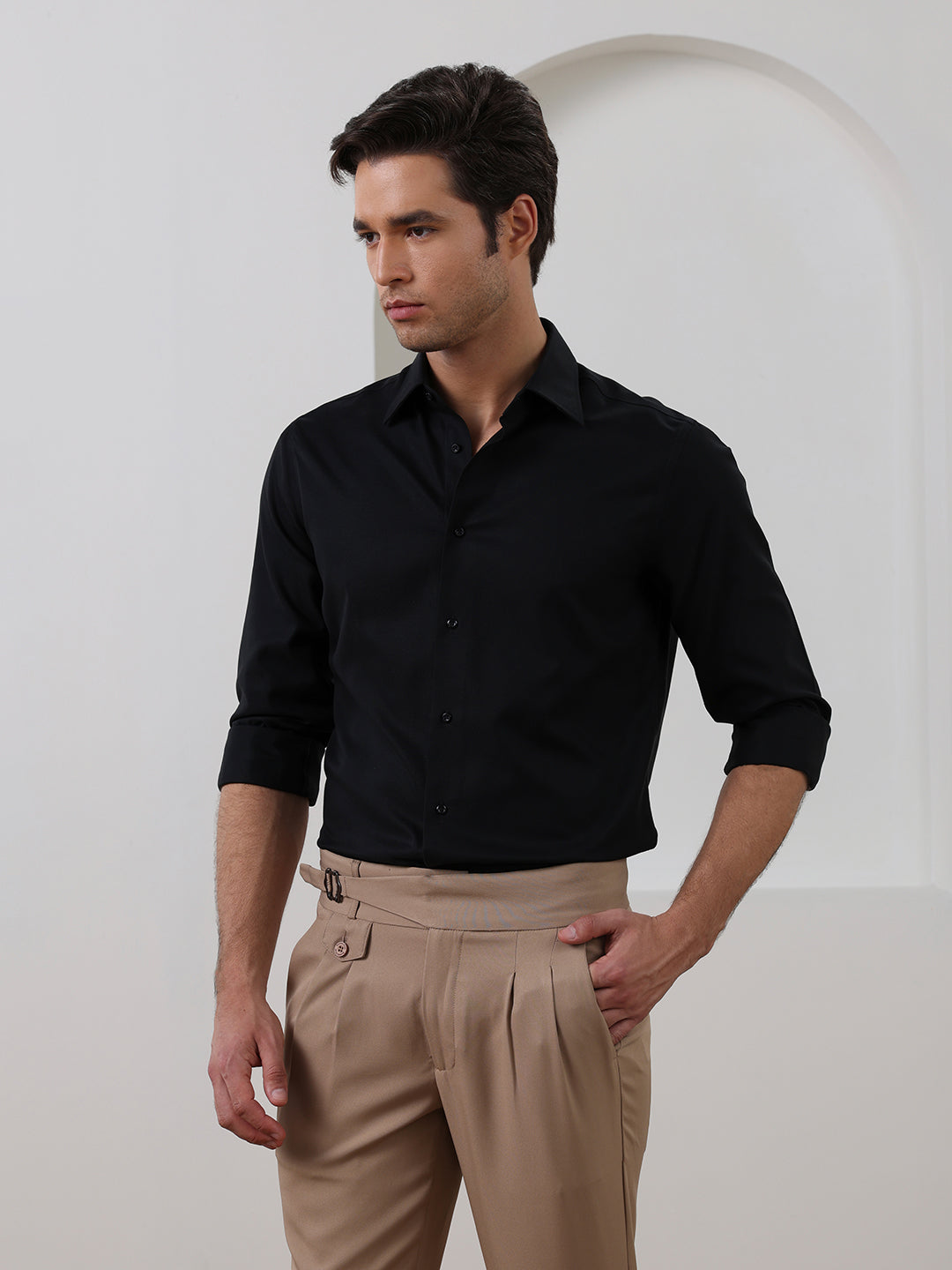 Black Regular Fit Solid Formal Cotton Non-Iron Shirt for Men (NOLIS)