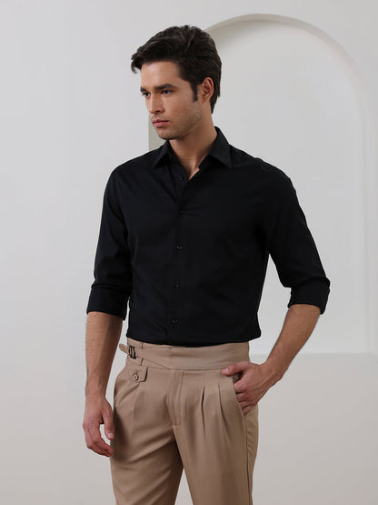Black Regular Fit Solid Formal Cotton Non-Iron Shirt for Men (NOLIS)