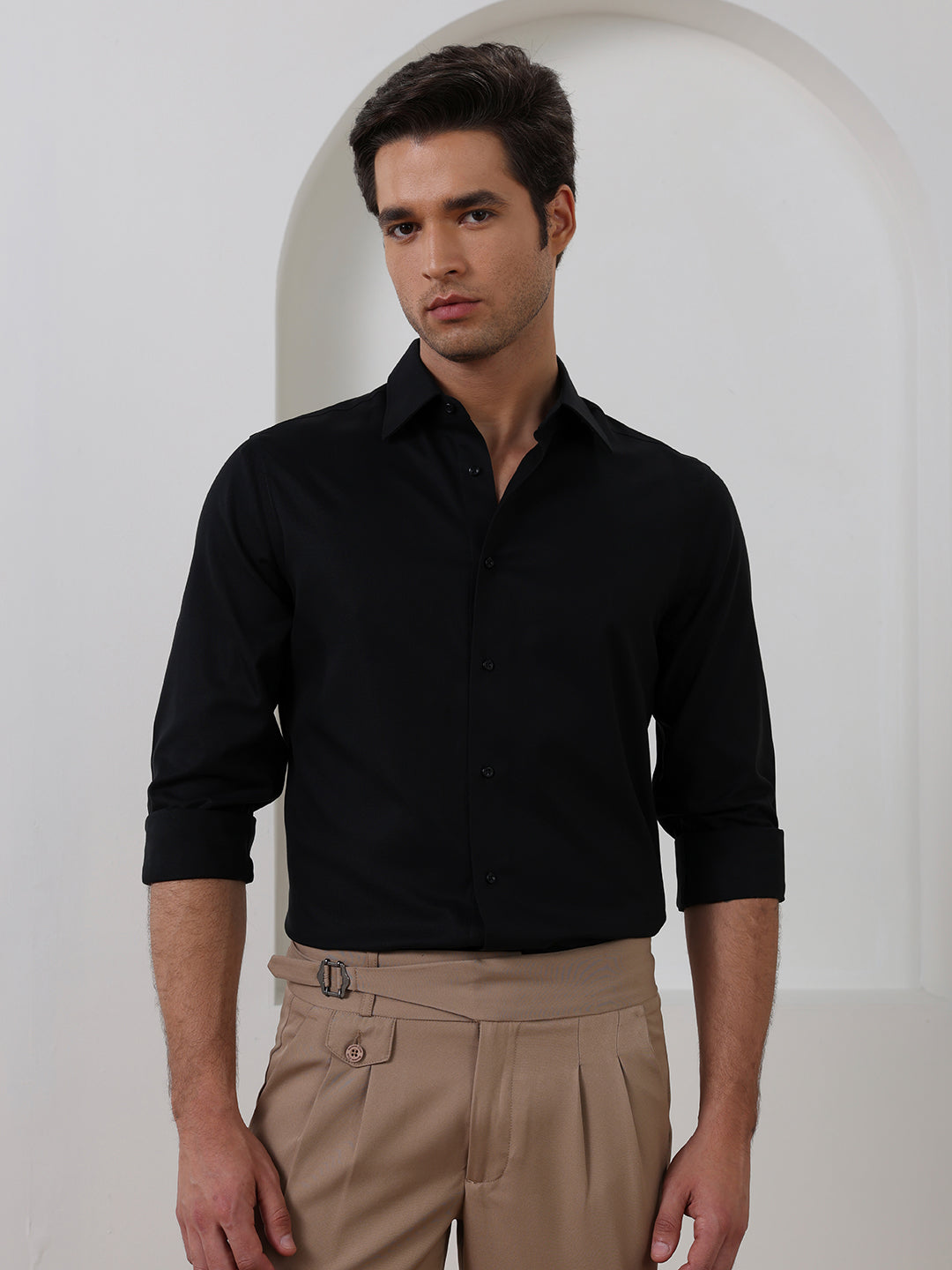 Black Regular Fit Solid Formal Cotton Non-Iron Shirt for Men (NOLIS)