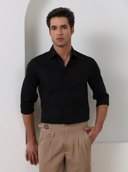 Black Regular Fit Solid Formal Cotton Non-Iron Shirt for Men (NOLIS)
