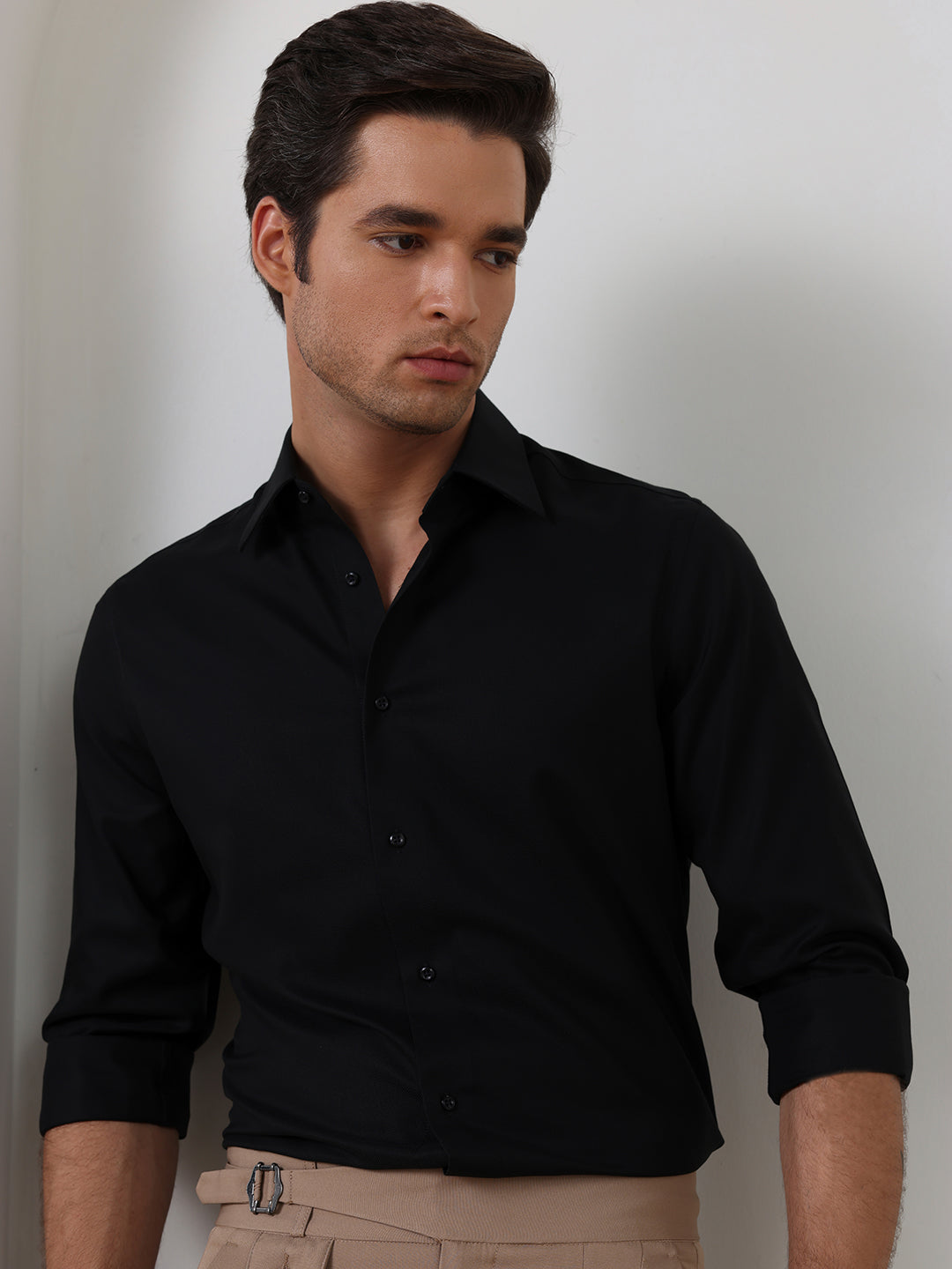 Black Regular Fit Solid Formal Cotton Non-Iron Shirt for Men (NOLIS)