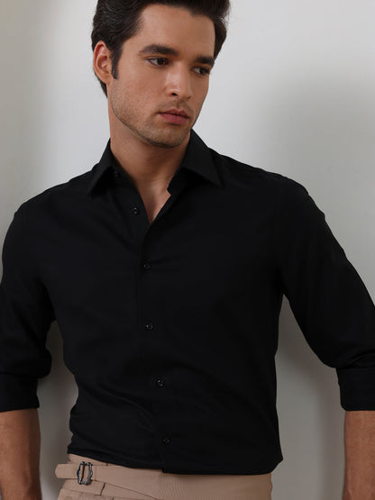 Black Regular Fit Solid Formal Cotton Non-Iron Shirt for Men (NOLIS)