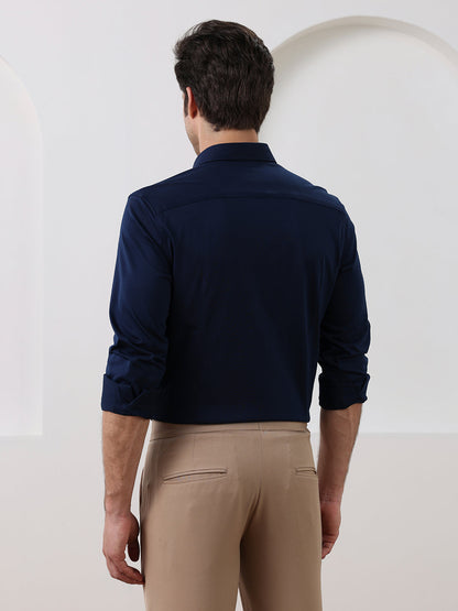 Navy Blue Slim Fit Solid Formal Cotton Shirt for Men (LAZAR)