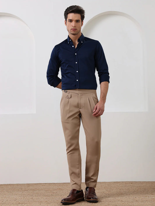 Navy Blue Slim Fit Solid Formal Cotton Shirt