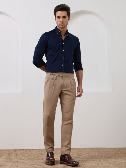 Navy Blue Slim Fit Solid Formal Cotton Shirt for Men (LAZAR)
