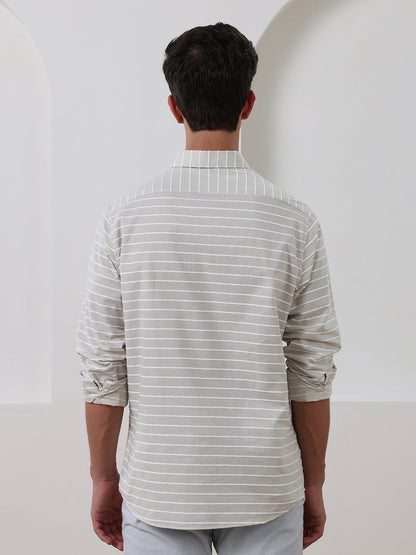 Beige Regular Fit Striped Casual Cotton Shirt for Men (CHIUS)