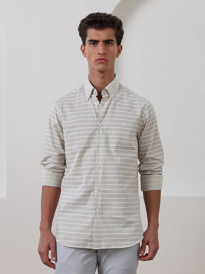 Beige Regular Fit Striped Casual Cotton Shirt for Men (CHIUS)