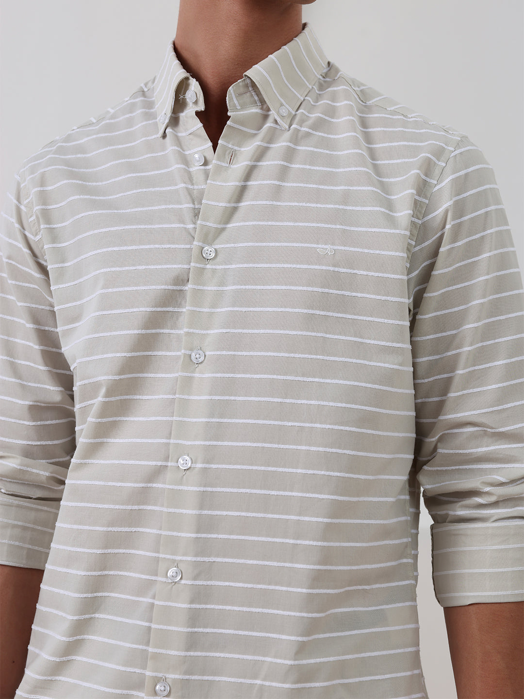 Beige Regular Fit Striped Casual Cotton Shirt for Men (CHIUS)