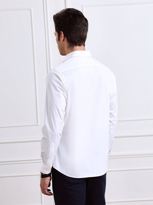 White Regular Fit Solid Formal Cotton Shirt for Men (LADAK)
