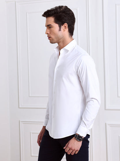 White Regular Fit Solid Formal Cotton Shirt for Men (LADAK)