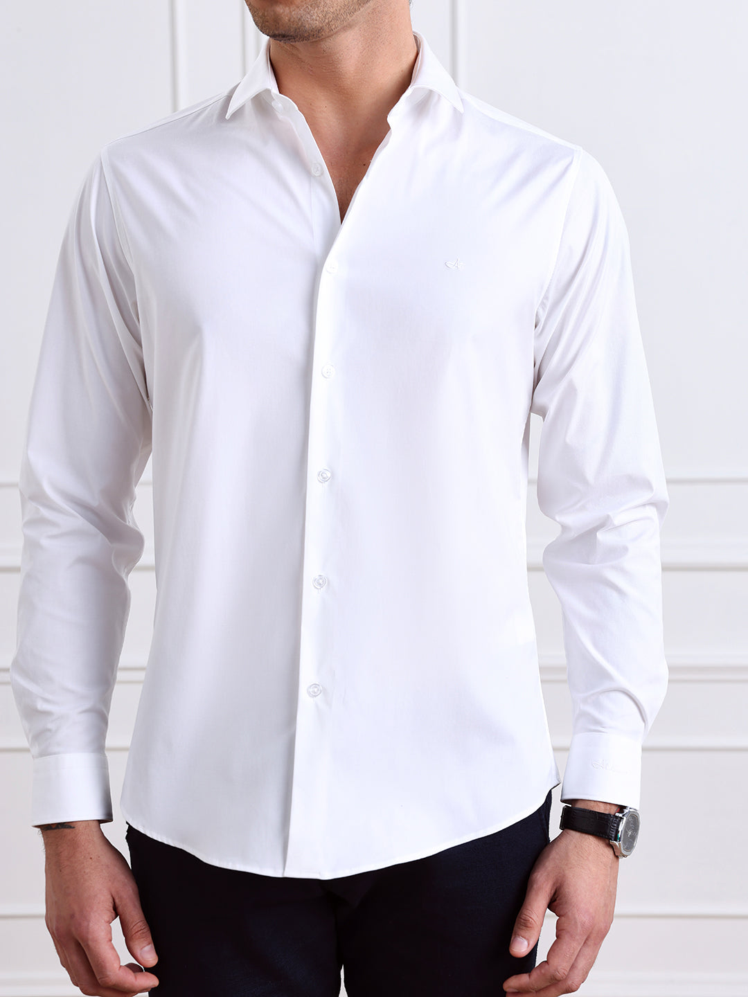 White Regular Fit Solid Formal Cotton Shirt for Men (LADAK)
