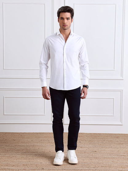 White Regular Fit Solid Formal Cotton Shirt for Men (LADAK)
