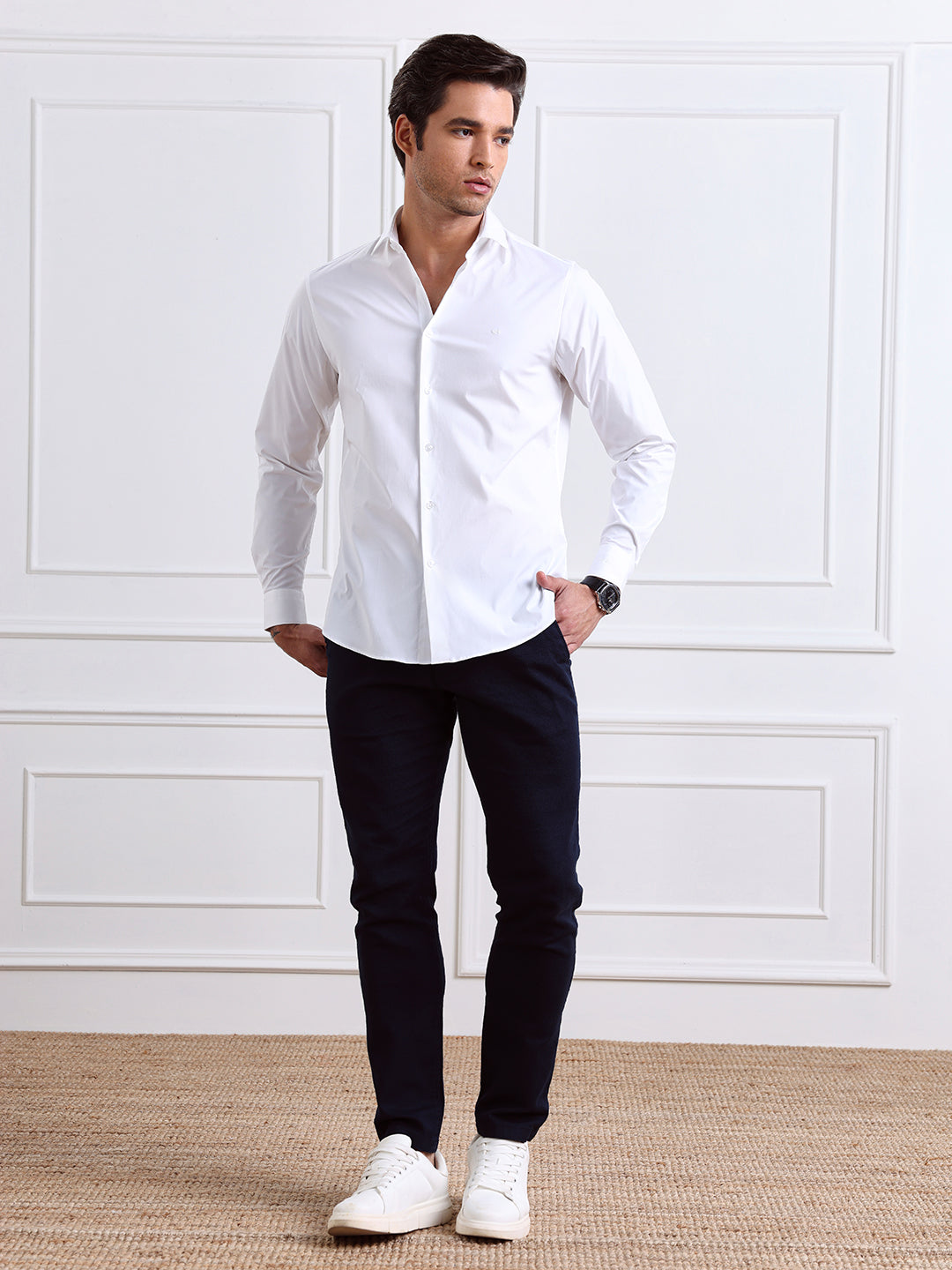 White Regular Fit Solid Formal Cotton Shirt for Men (LADAK)