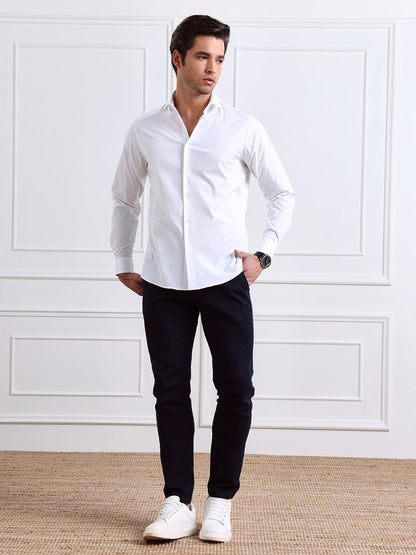 White Regular Fit Solid Formal Cotton Shirt for Men (LADAK)