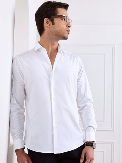 White Regular Fit Solid Formal Cotton Shirt for Men (LADAK)