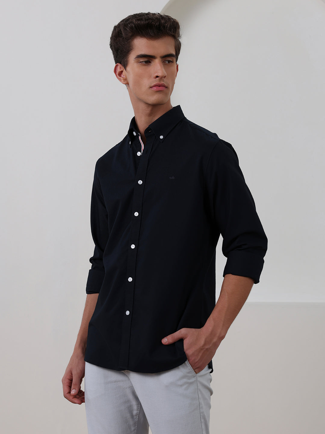 Black Regular Fit Solid Casual Cotton Shirt for Men (LIRIC)