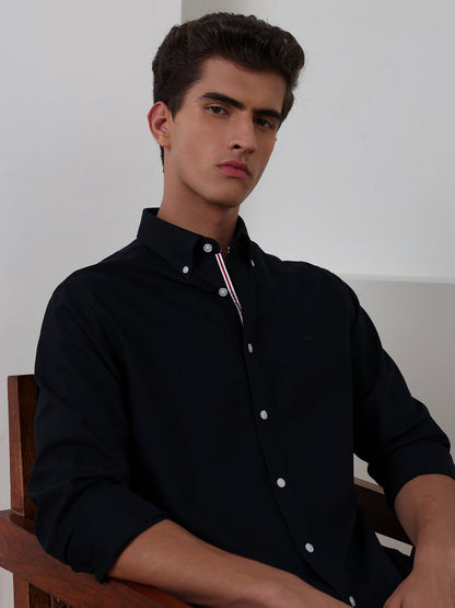 Black Regular Fit Solid Casual Cotton Shirt for Men (LIRIC)