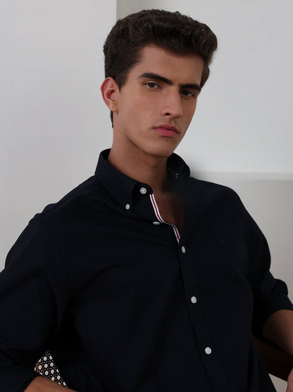 Black Regular Fit Solid Casual Cotton Shirt for Men (LIRIC)