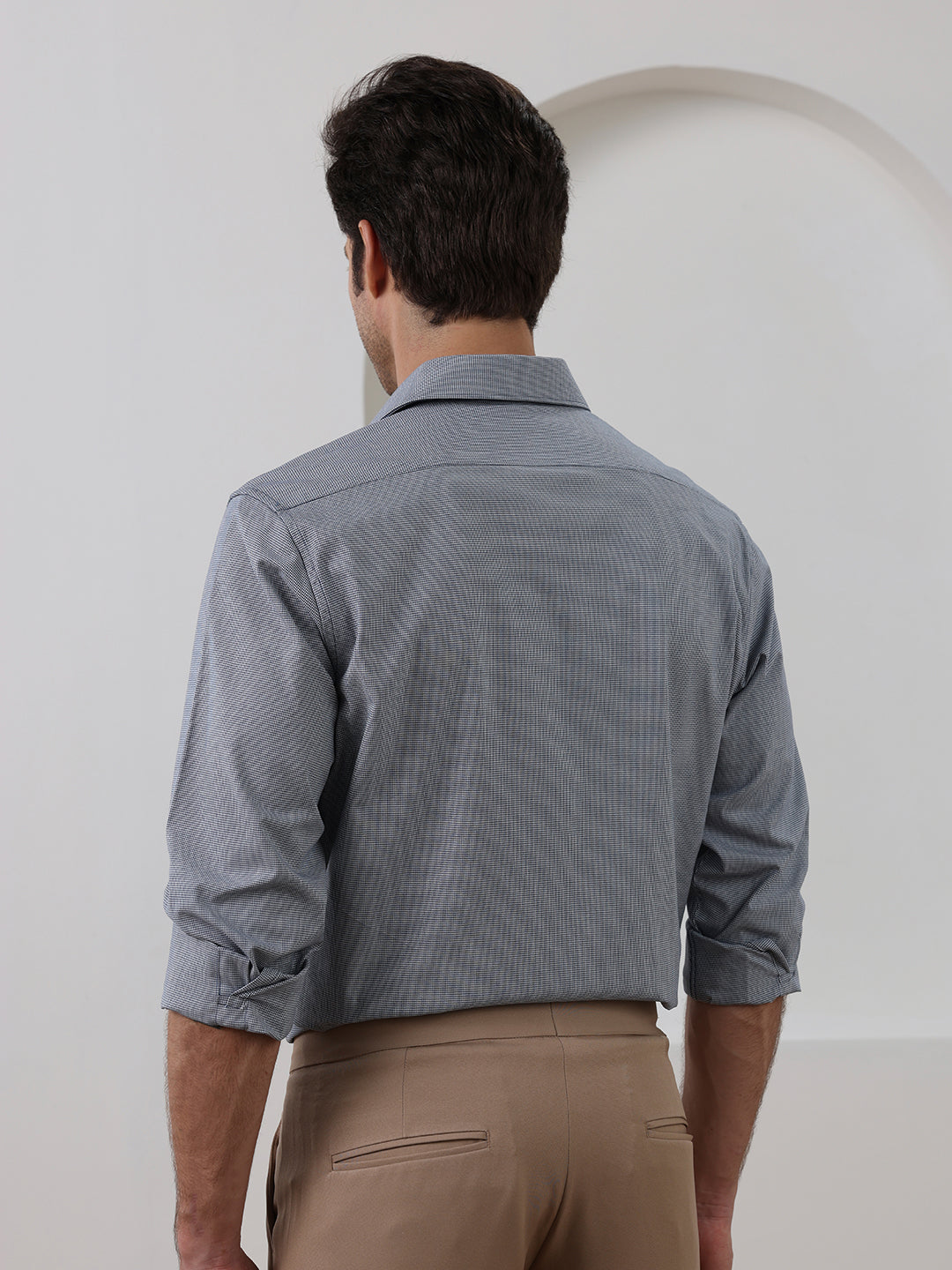 Grey Regular Fit Checked Formal Cotton Shirt for Men (CURTA)