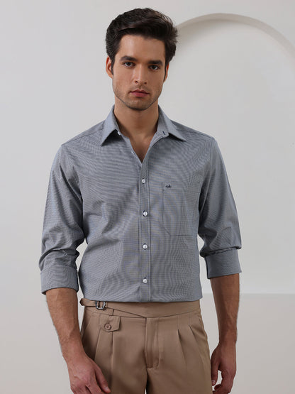Grey Regular Fit Checked Formal Cotton Shirt for Men (CURTA)