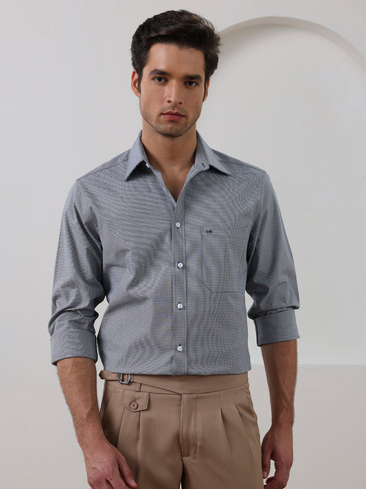 Grey Regular Fit Checked Formal Cotton Shirt for Men (CURTA)