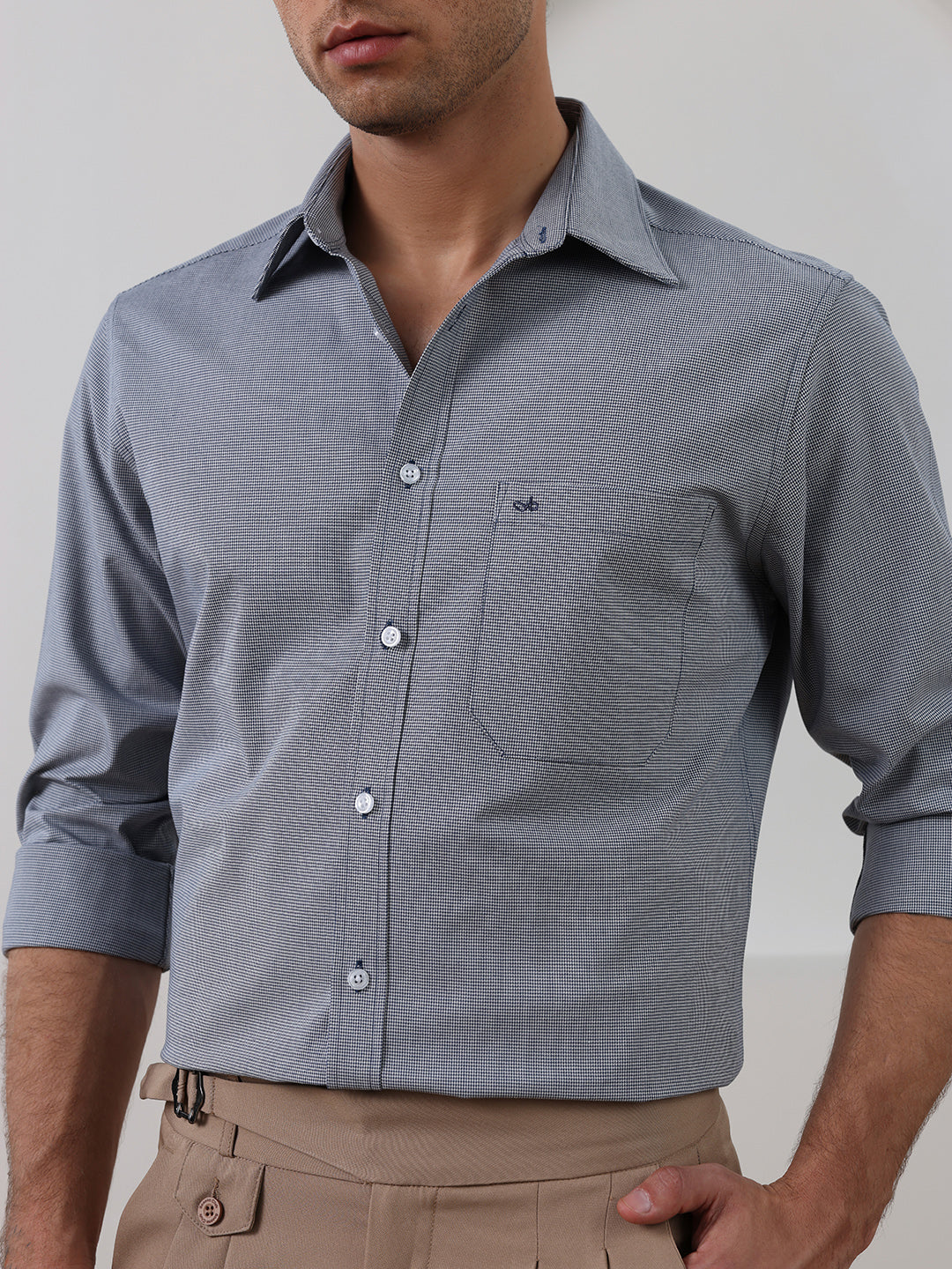 Grey Regular Fit Checked Formal Cotton Shirt for Men (CURTA)
