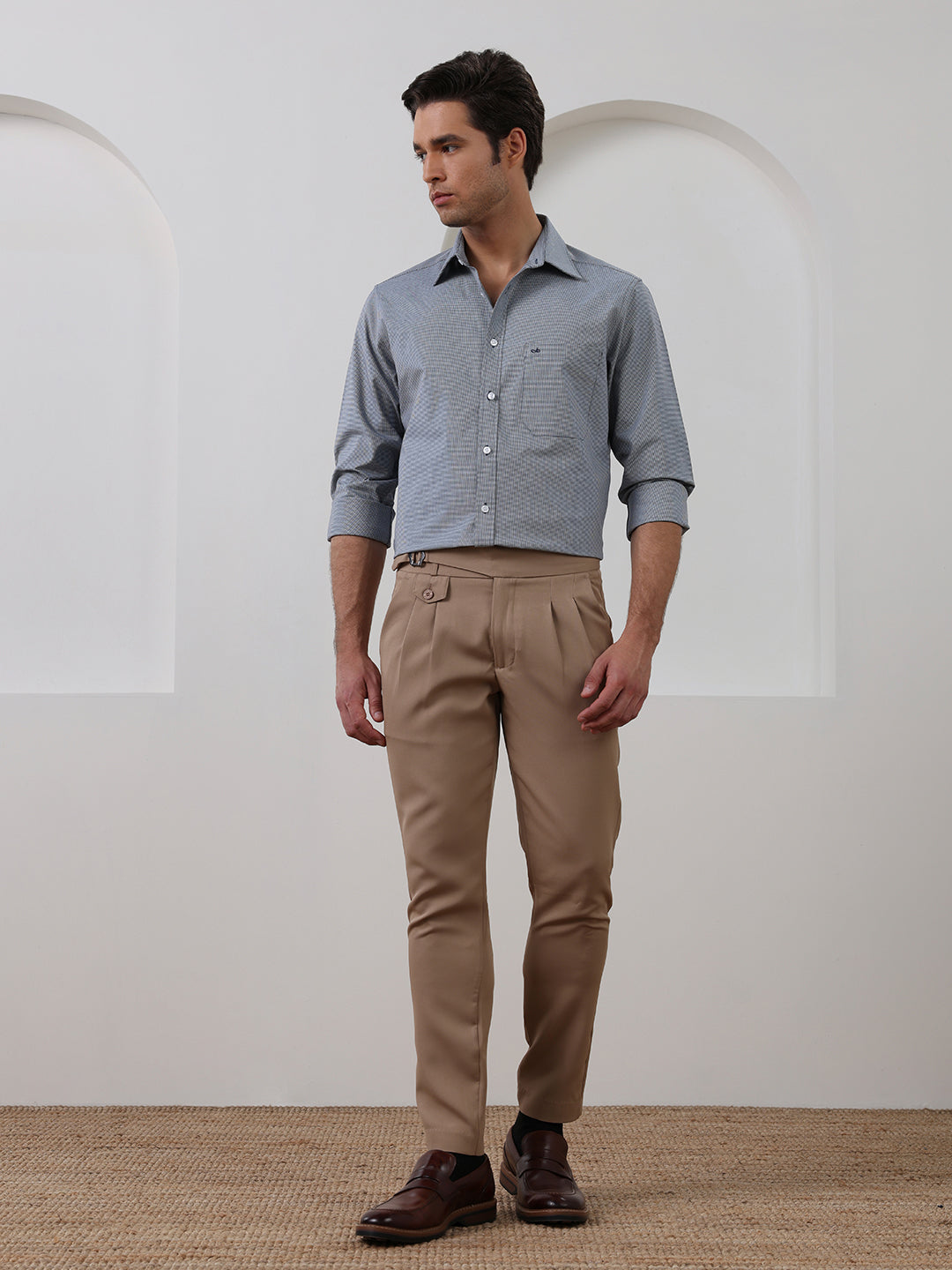 Grey Regular Fit Checked Formal Cotton Shirt for Men (CURTA)