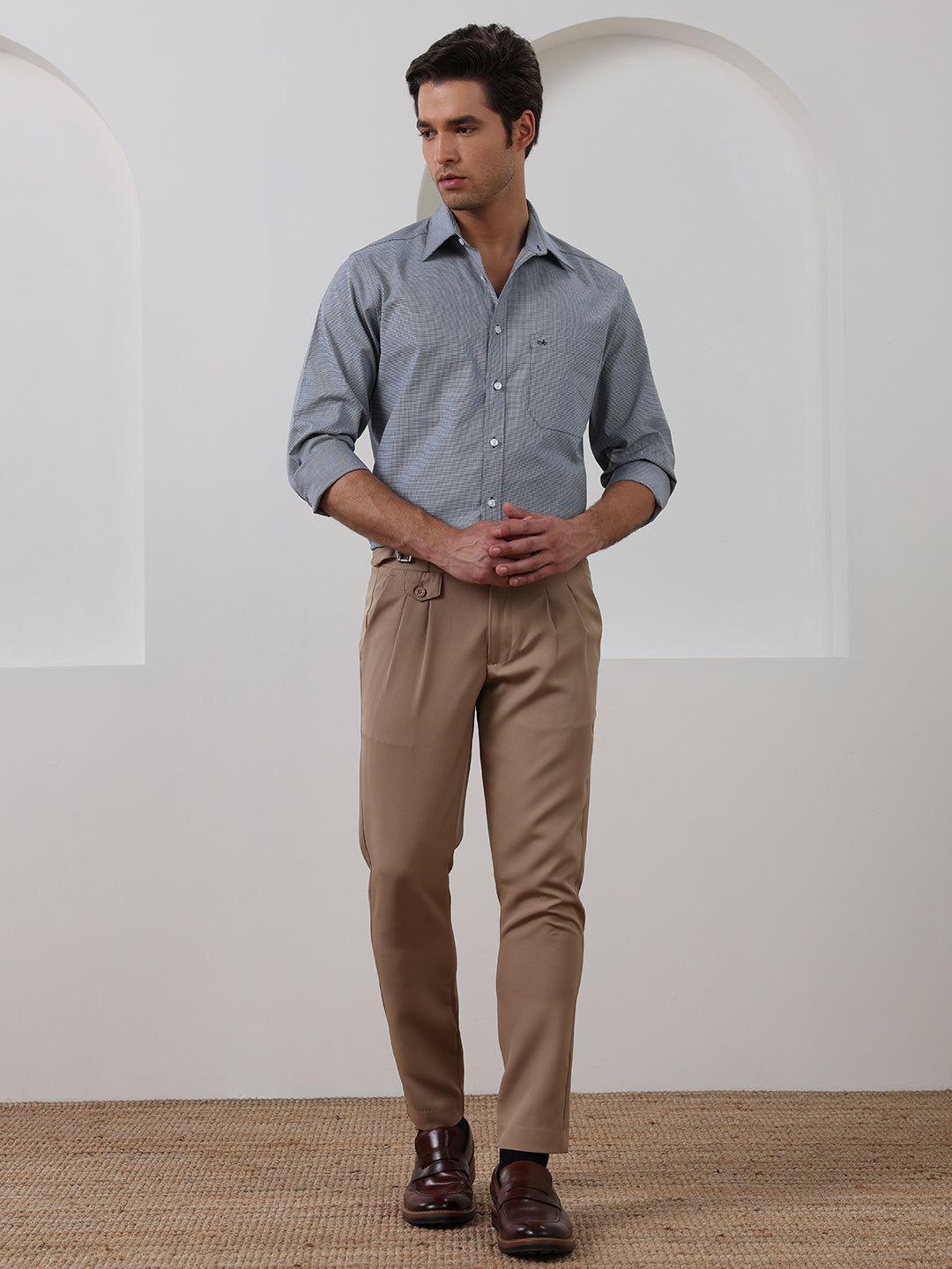 Grey Regular Fit Checked Formal Cotton Shirt for Men (CURTA)
