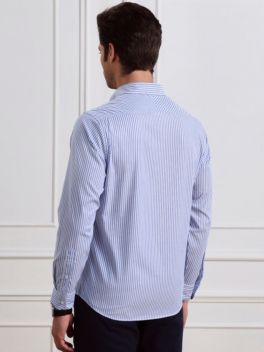 Blue Regular Fit Striped Casual Cotton Shirt for Men (COPRE)