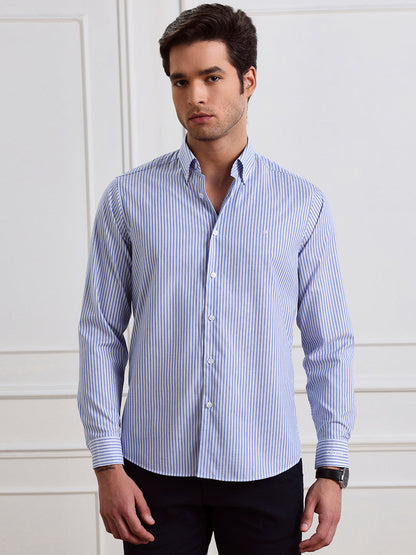 Blue Regular Fit Striped Casual Cotton Shirt for Men (COPRE)