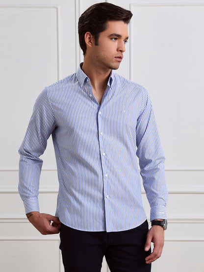 Blue Regular Fit Striped Casual Cotton Shirt for Men (COPRE)