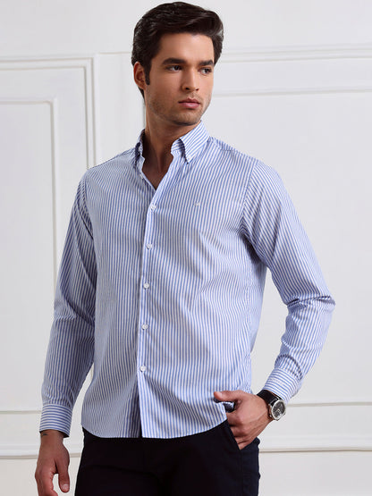 Blue Regular Fit Striped Casual Cotton Shirt for Men (COPRE)
