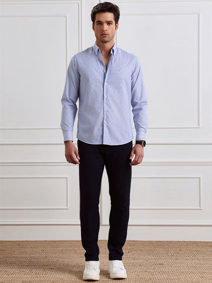 Blue Regular Fit Striped Casual Cotton Shirt for Men (COPRE)