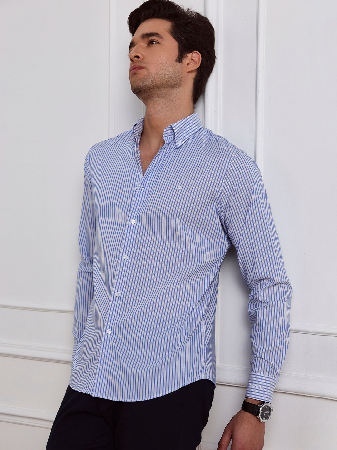 Blue Regular Fit Striped Casual Cotton Shirt for Men (COPRE)