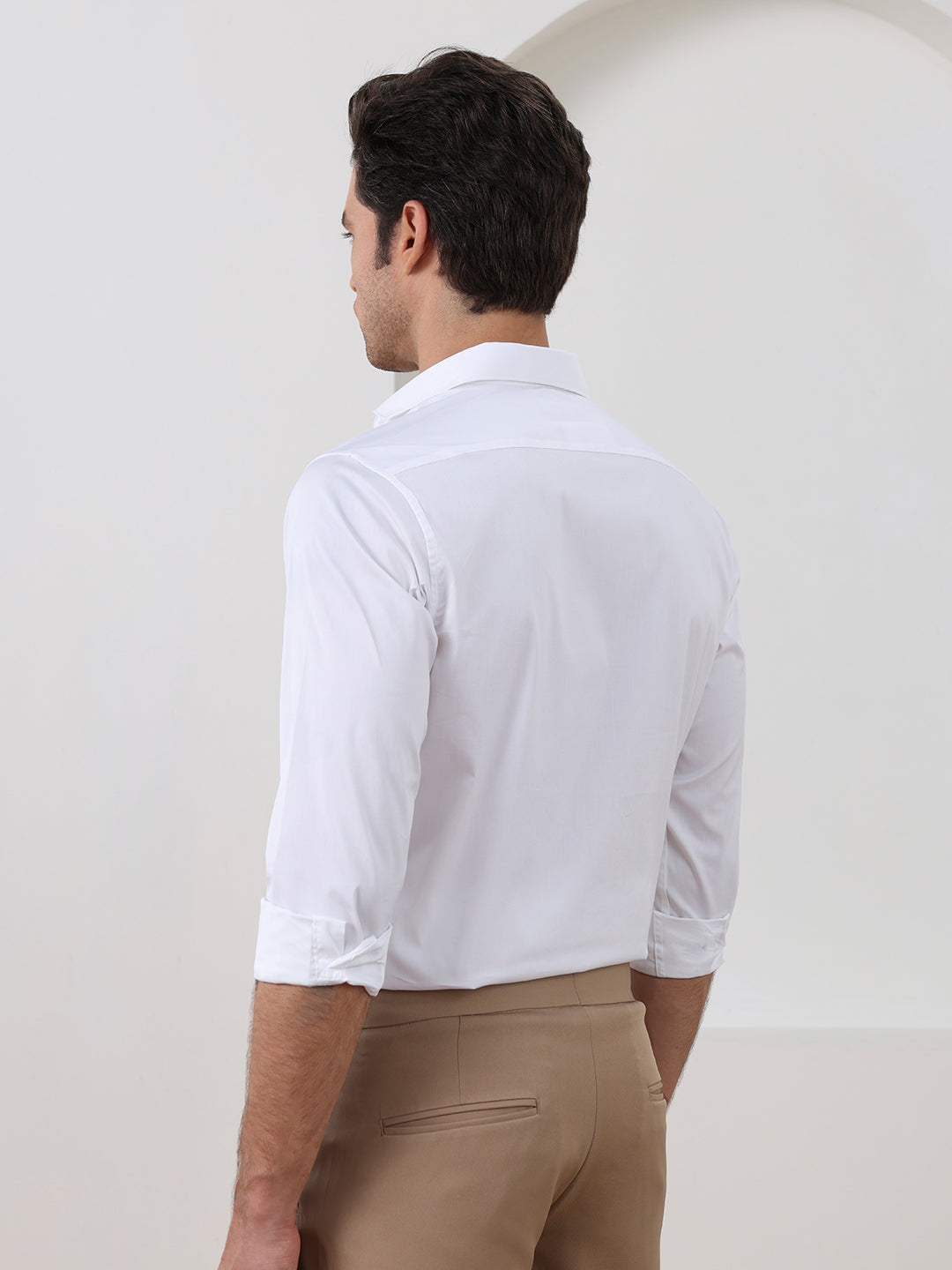 White Regular Fit Solid Formal Polyester Shirt for Men (LUWX)