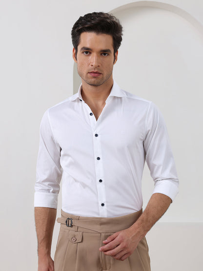 White Regular Fit Solid Formal Polyester Shirt for Men (LUWX)