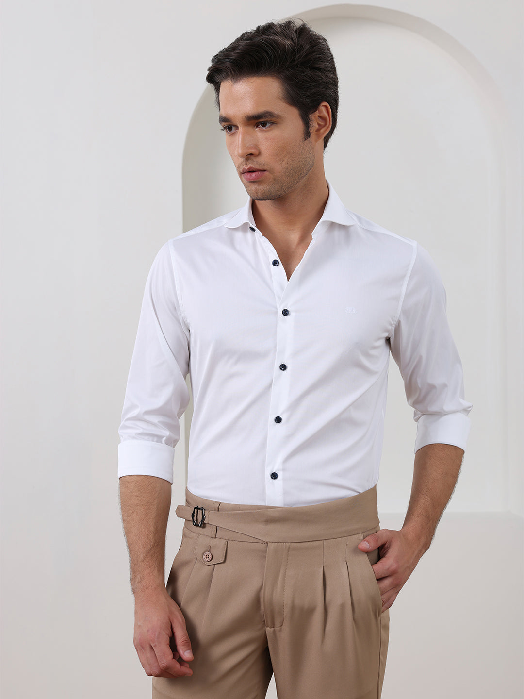 White Regular Fit Solid Formal Polyester Shirt for Men (LUWX)