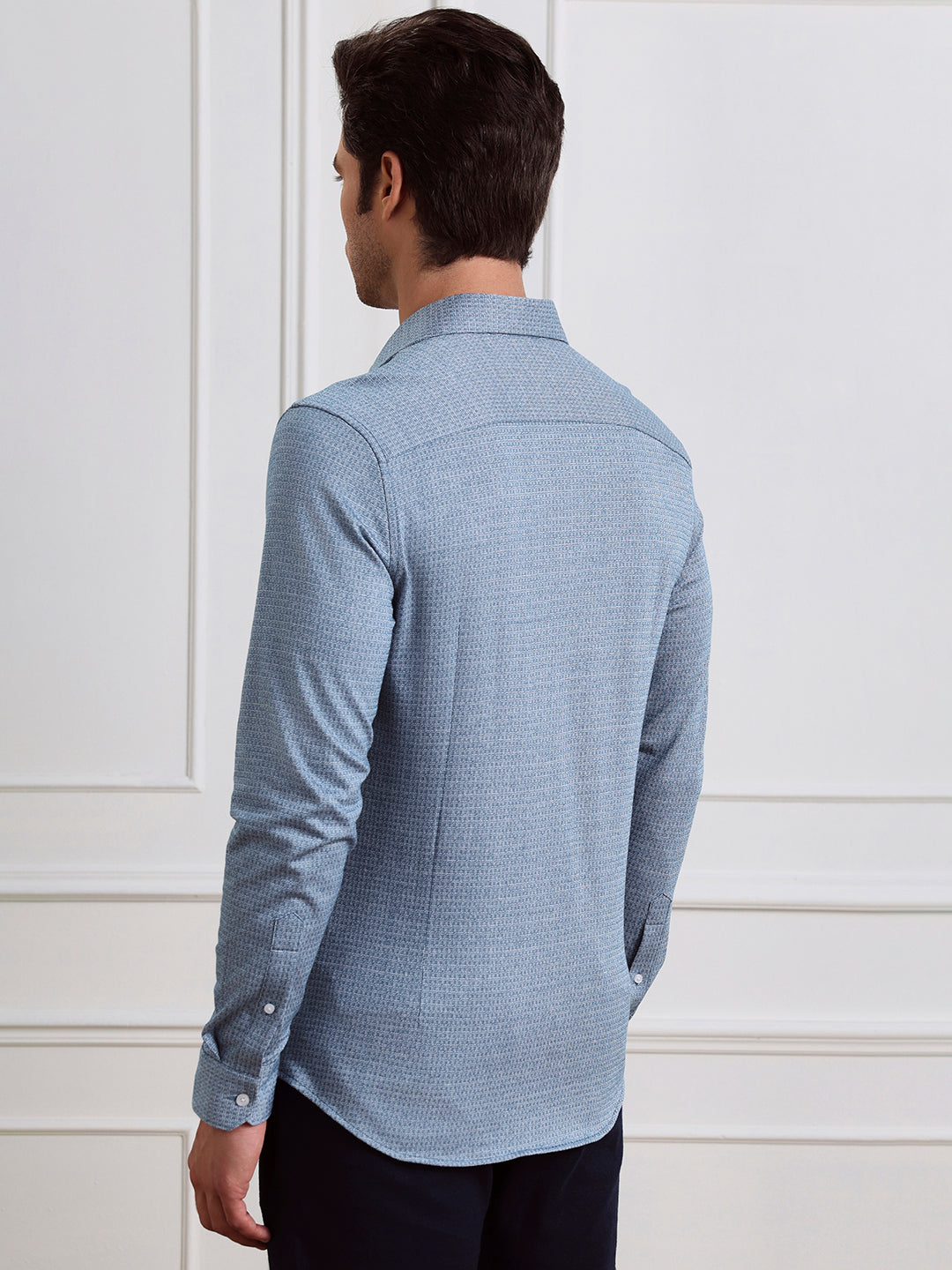 Blue Slim Fit Checked Casual Cotton Shirt for Men (LABAC)