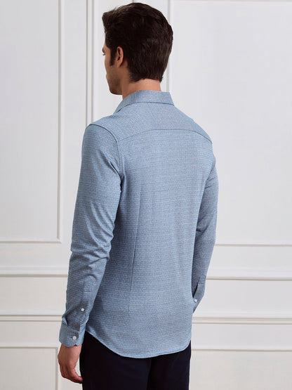 Blue Slim Fit Checked Casual Cotton Shirt for Men (LABAC)