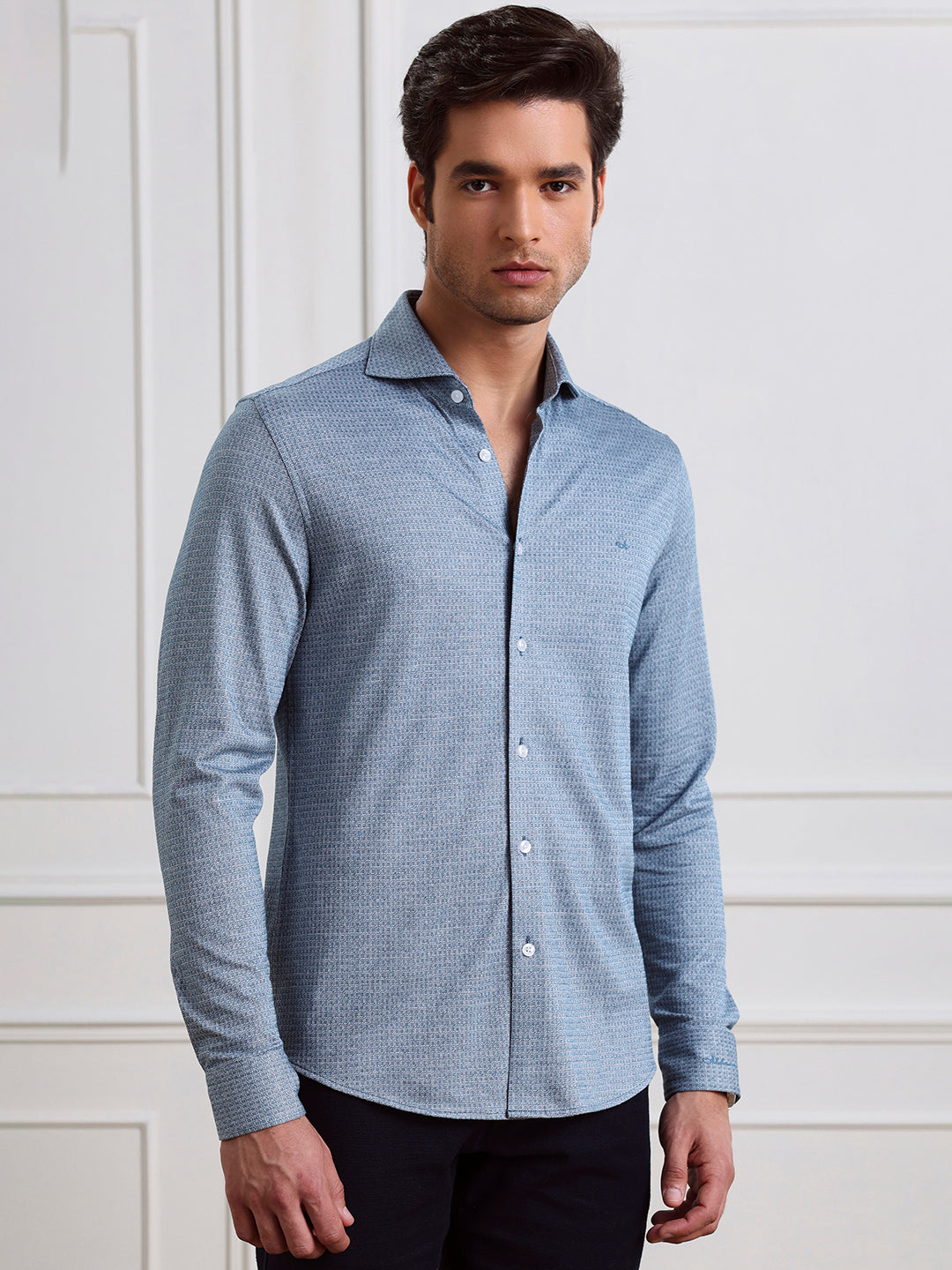 Blue Slim Fit Checked Casual Cotton Shirt for Men (LABAC)