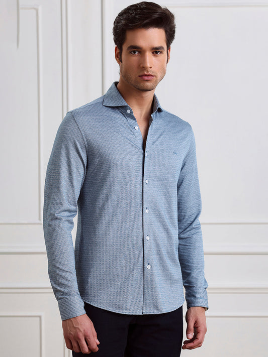 Blue Slim Fit Checked Casual Cotton Shirt for Men (LABAC)
