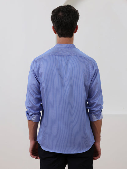 Blue Regular Fit Striped Casual Cotton Shirt for Men (COLLE)